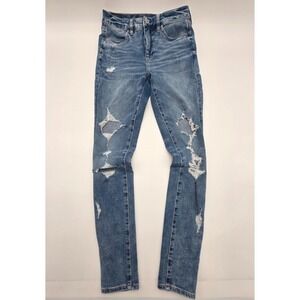 American Eagle Womens Denim Stretch Skinny Jeans Size 4 Distressed  Medium Wash